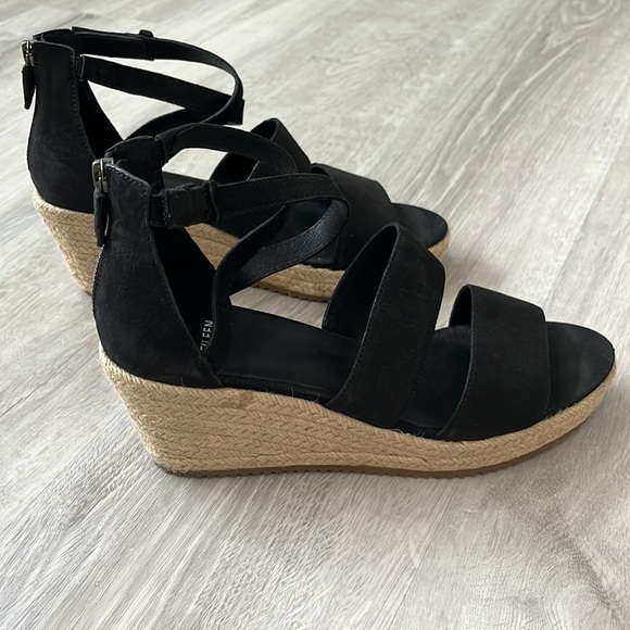 Eileen Fisher Wali Espadrille Wedge Sandals Leather Nubuck Black NEW Womens 8 - Picture 9 of 13